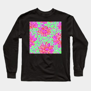 Pink and green preppy flowers and lattice Long Sleeve T-Shirt